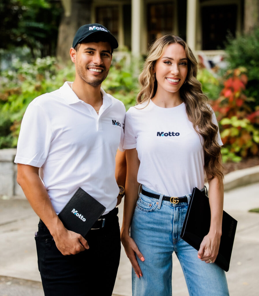 A couple wearing white t-shirt